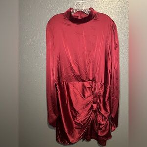 Boohoo nwot Elegant Red Wine Satin LS Dress
